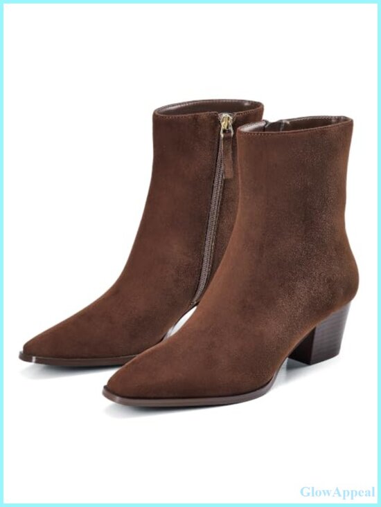 Shoes - GENSHUO Women's Pointed Snip Toe Ankle Boots 2.15 Inch Chunky Stacked Heel Side